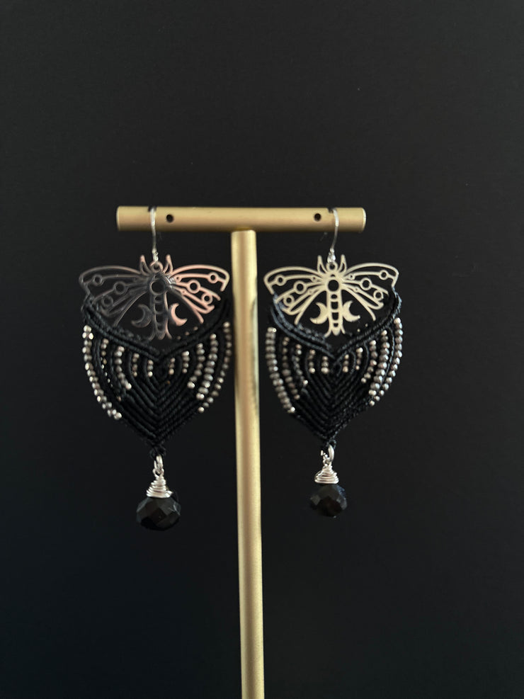 Beaded Butterfly Macrame Onyx Earrings