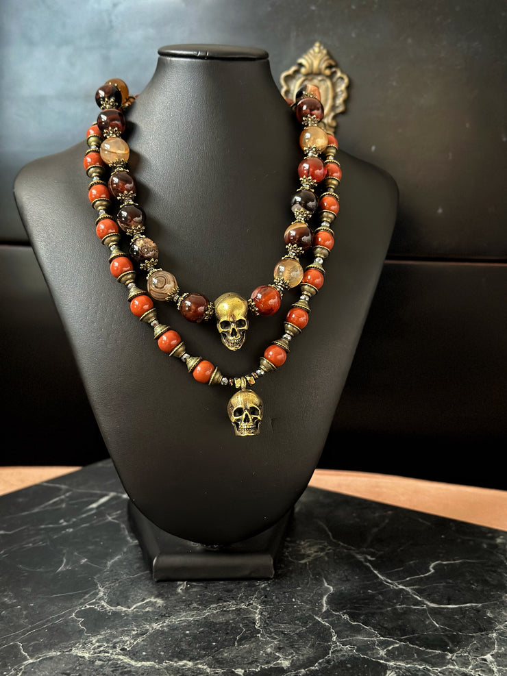 Red Jade Bronze Skull Necklace