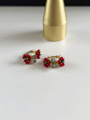 Hand Wrapped Beaded Red Flower Hoops Extra Small