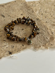Tigers Eye Puka with African Turquoise Pendant and Silver Hematite