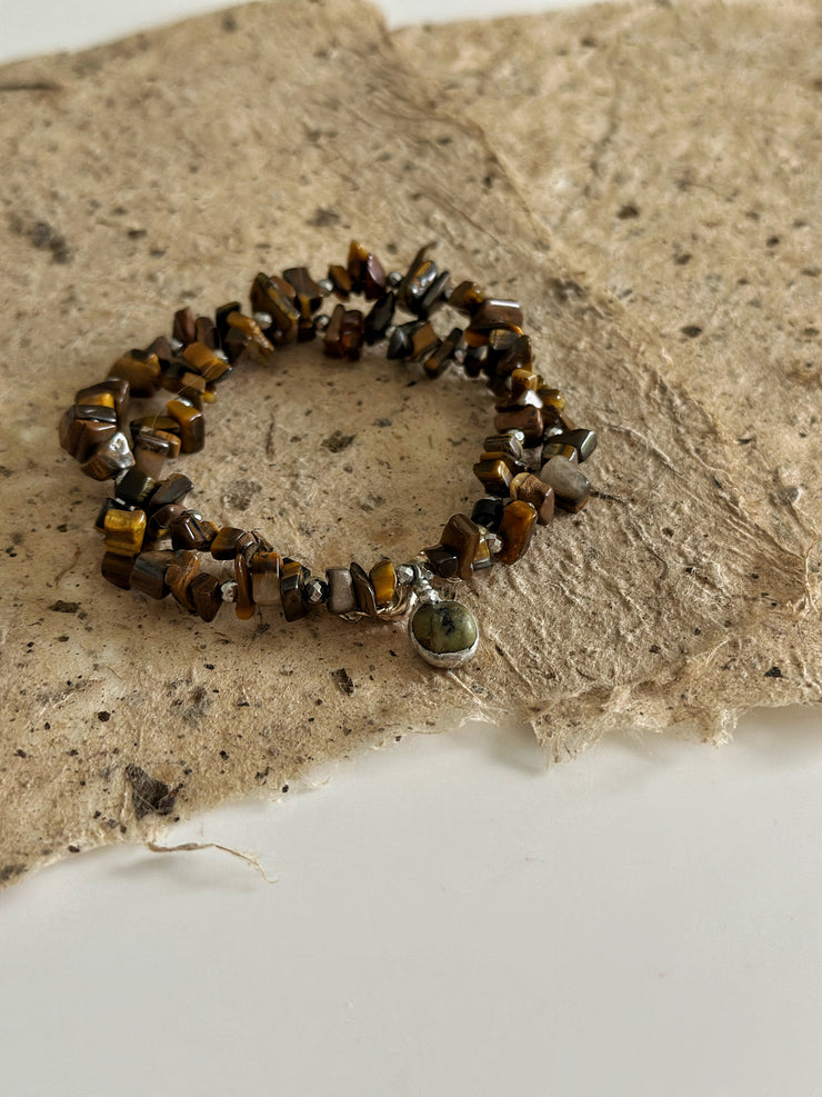 Tigers Eye Puka with African Turquoise Pendant and Silver Hematite