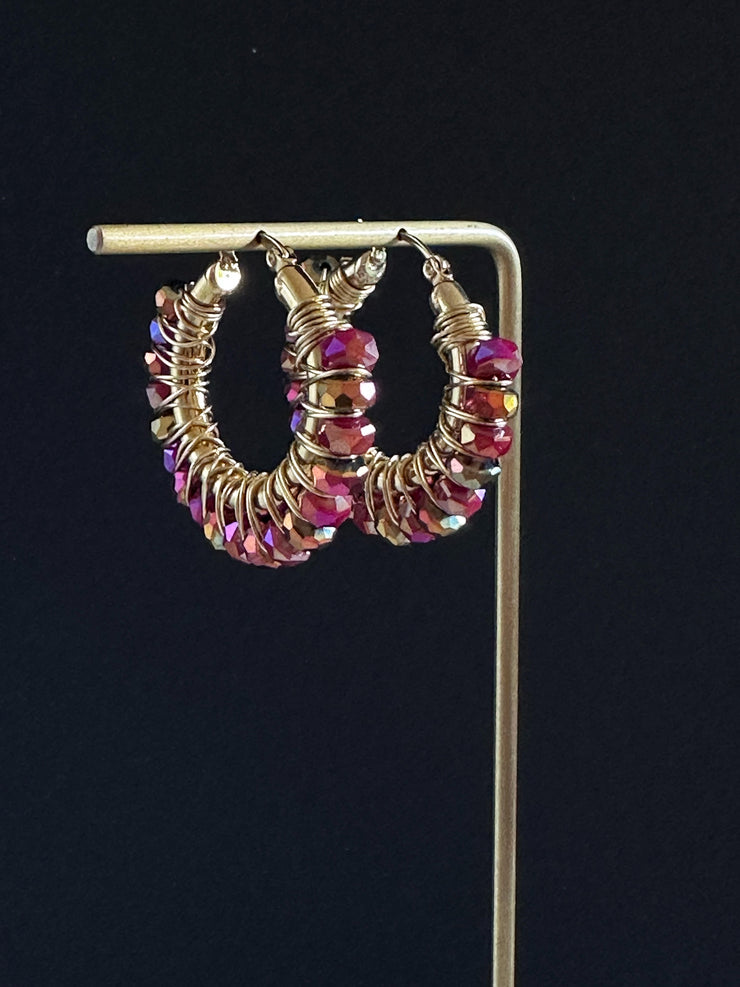 Gold Plated Stainless Steel Hypoallergenic Medium Hoops Duo Chrome Magenta