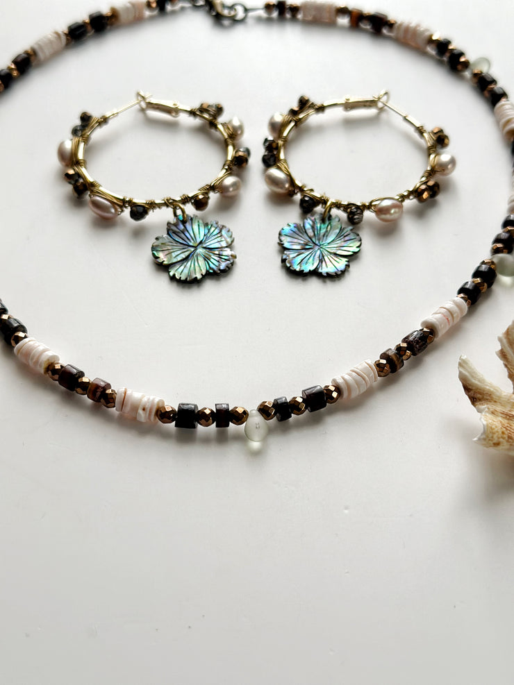 Abalone Flower with Pearl Hoops