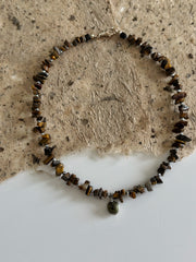 Tigers Eye Puka with African Turquoise Pendant and Silver Hematite