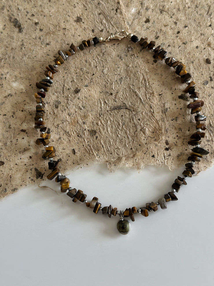 Tigers Eye Puka with African Turquoise Pendant and Silver Hematite
