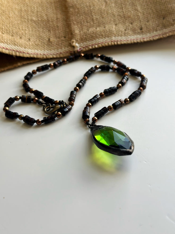 Crystal Black Lip Shell and Hematite Hand Knotted Necklace