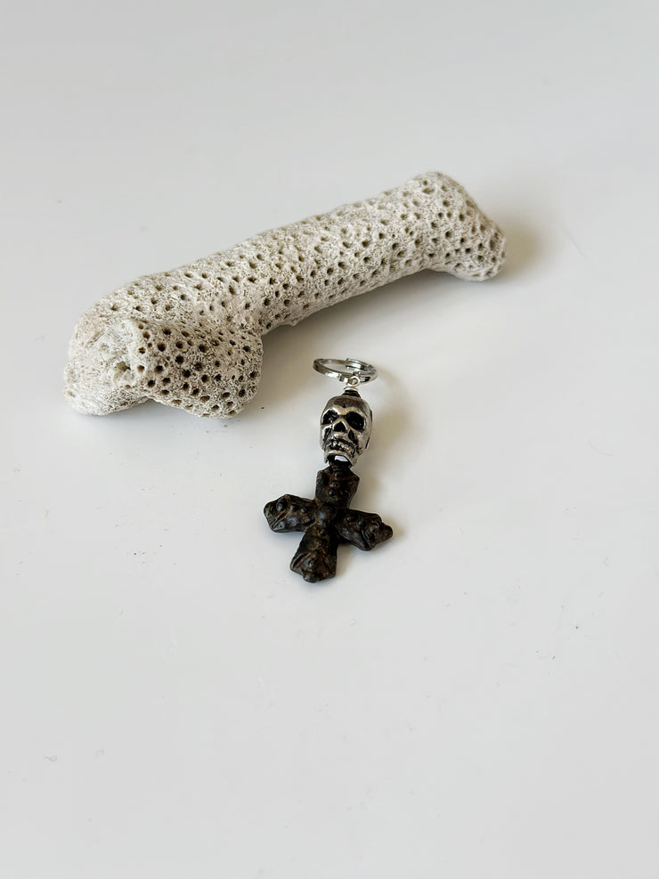 Silver Skull and Antique Cross Earring