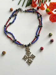 Ethnic Necklace with Czech beads and vintage Ethiopian pendant