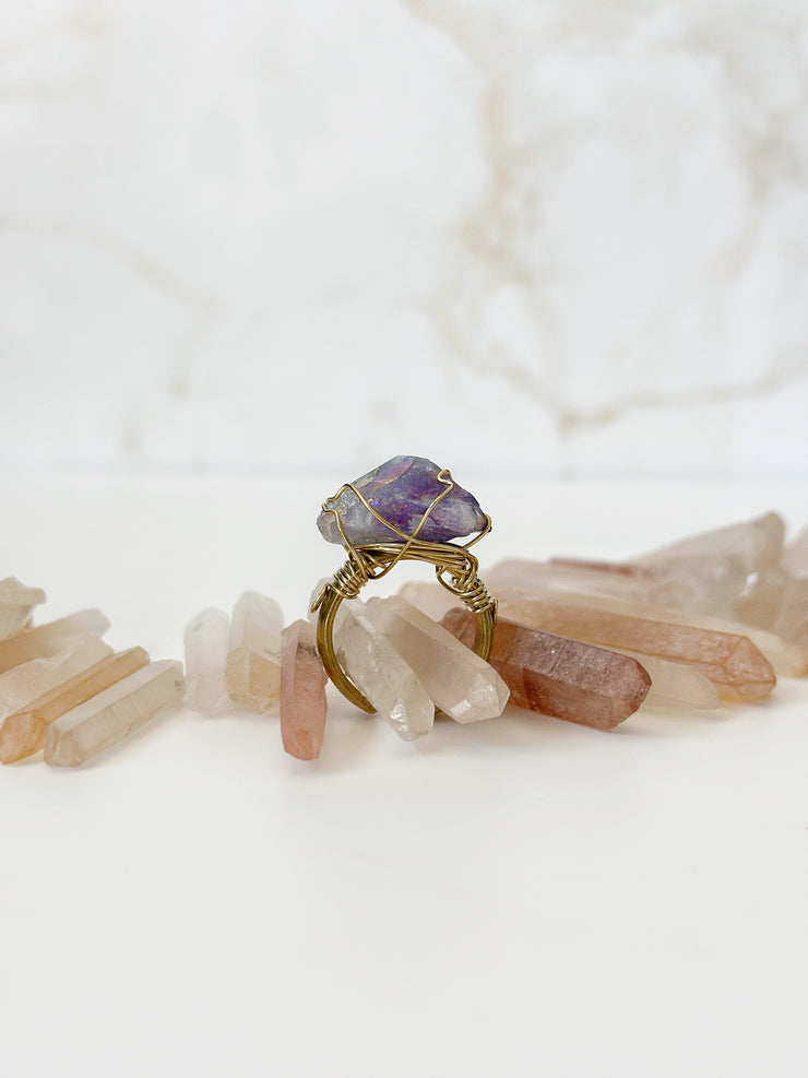 Aura Quartz Brass Ring