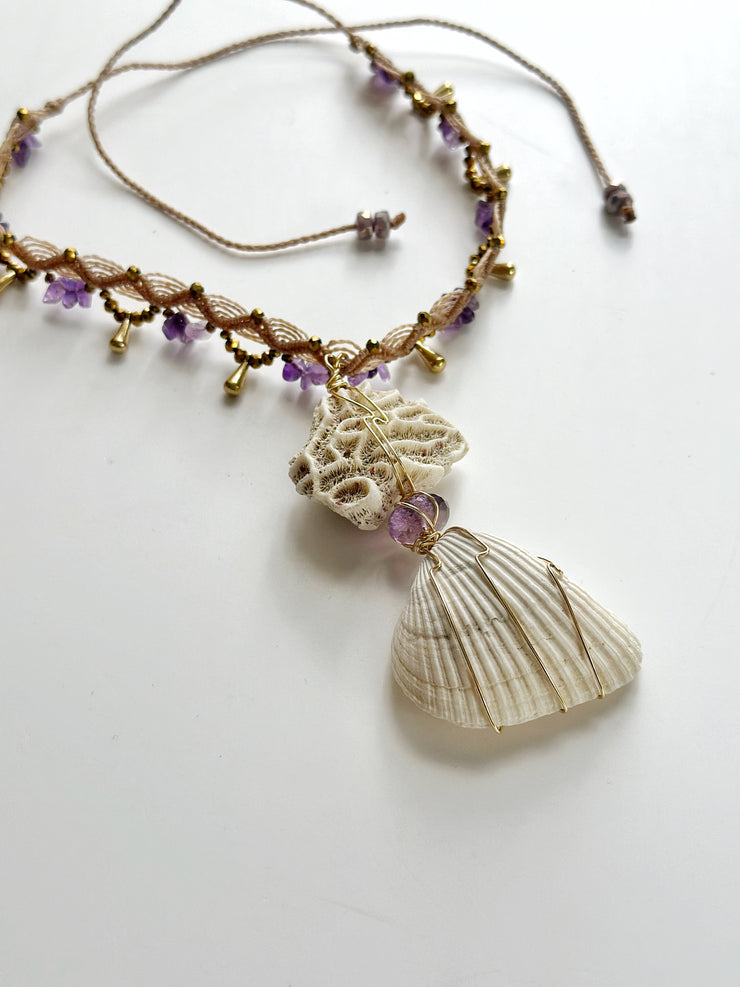 Natural Seashell and Amethyst Choker