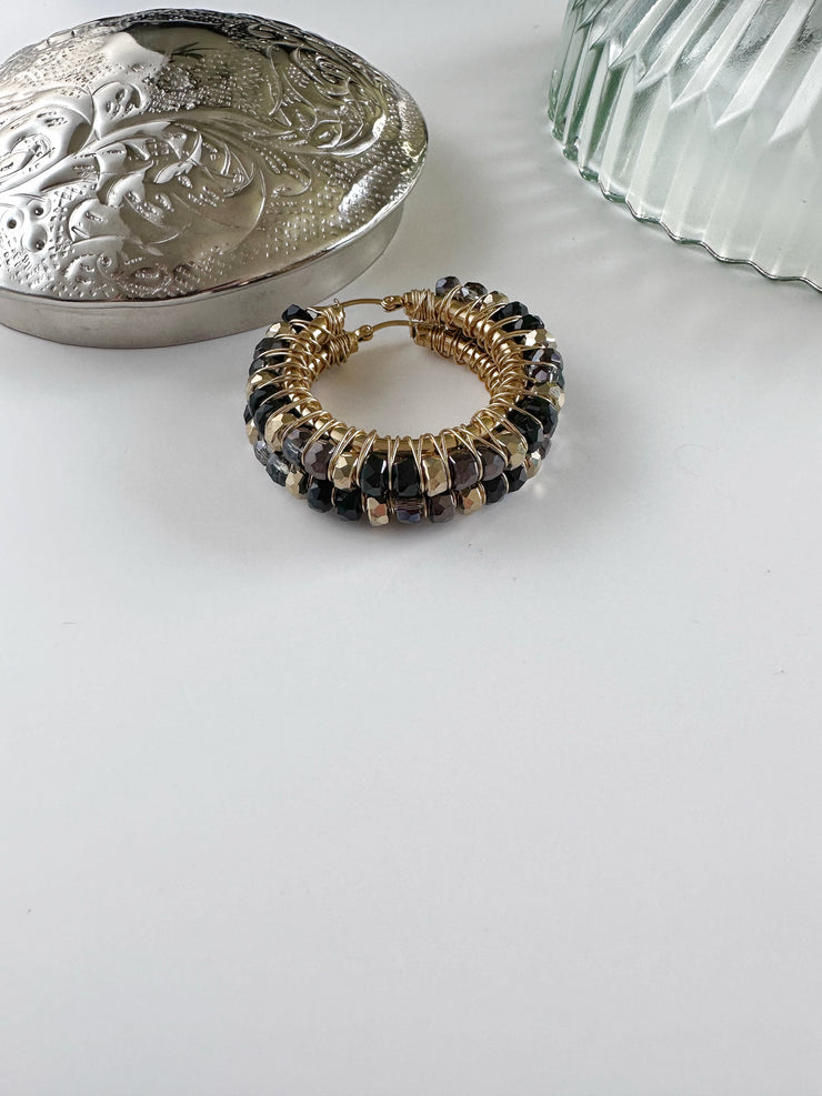 Duo Chrome Black Silver and Gold Large Hoops