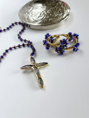 Hand Tied Crystal Cross Pendant Duo Chrome Royal Blue