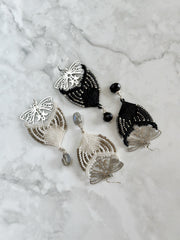 Beaded Butterfly Macrame Onyx Earrings