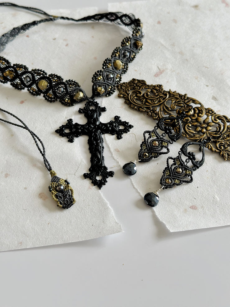 Medieval Gothic Macrame Cross Set