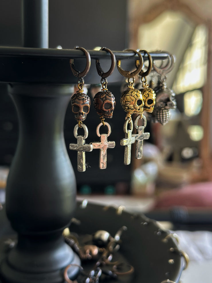 Skull and Cross Earrings Copper