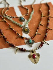 Turquoise Brass and Bone Ethnic Necklace