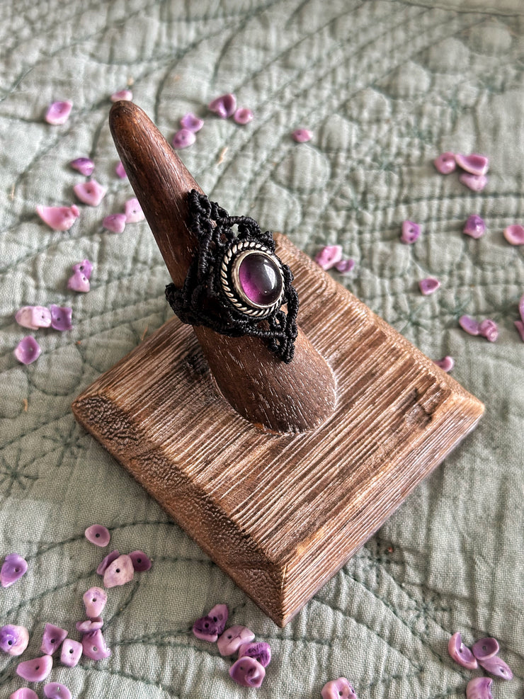 Black Macrame Amethyst Ring Size 7