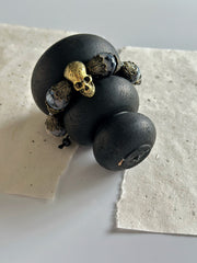 Antique Gold Dragon Vein Agate Skull Bracelet