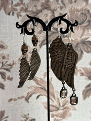 Copper Skull and Angel Wing Huggies