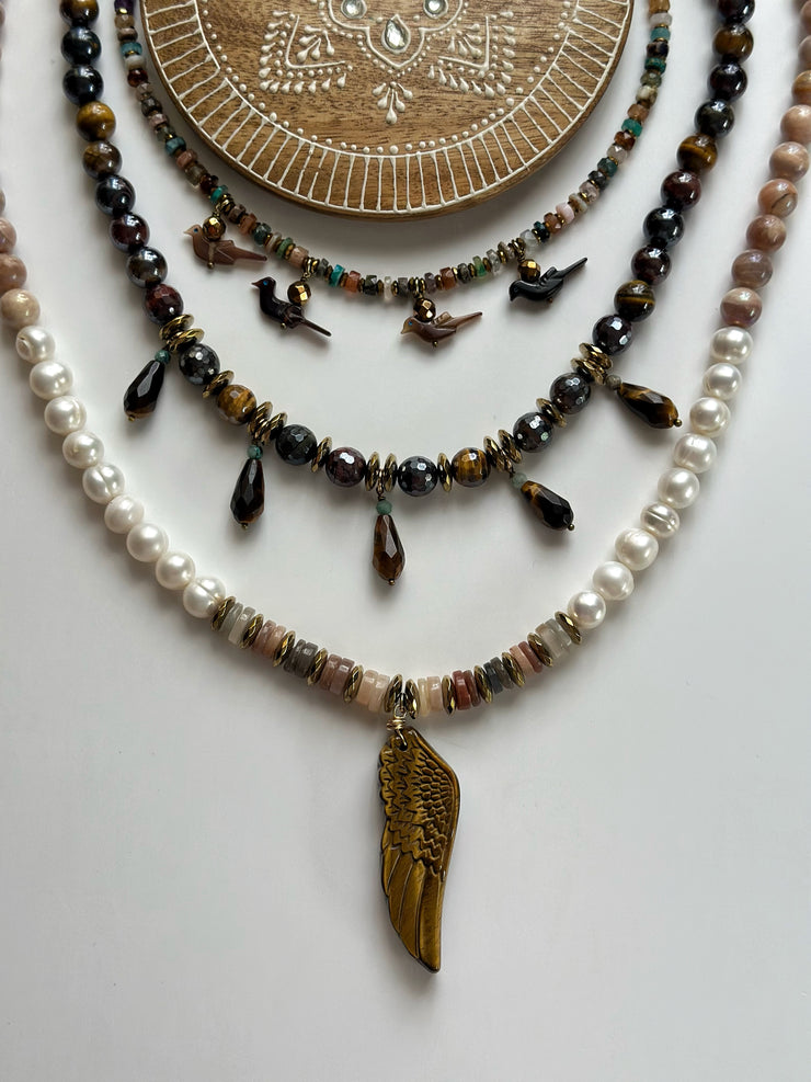 Electroplated Tigers Eye Neckle with Faceted Round Beads and Real 18k Gold Plated Hematite Rondelle and Turquoise