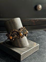 Tigers Eye Beaded Adjustable Macrame Cuff