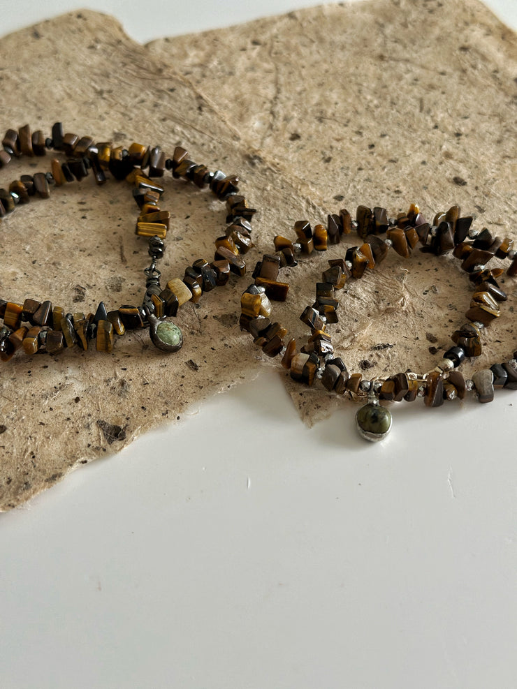 Tigers Eye Puka with African Turquoise Pendant and Black Hematite