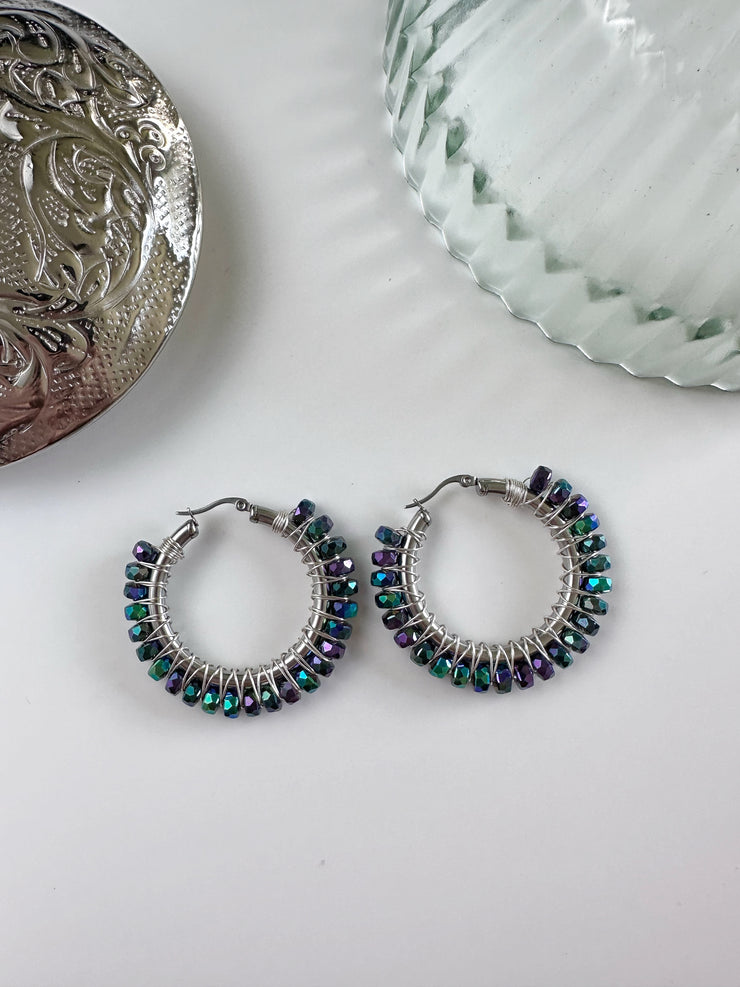 Duo Chrome Blue Purple and Green Large Hoops