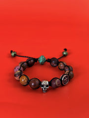 Skull and Cross Picasso Jasper Adjustable Bracelet