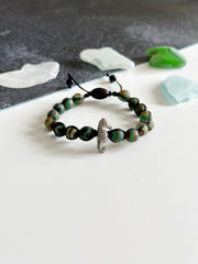 Silver Seahorse Moss Agate Adjustable Bracelet