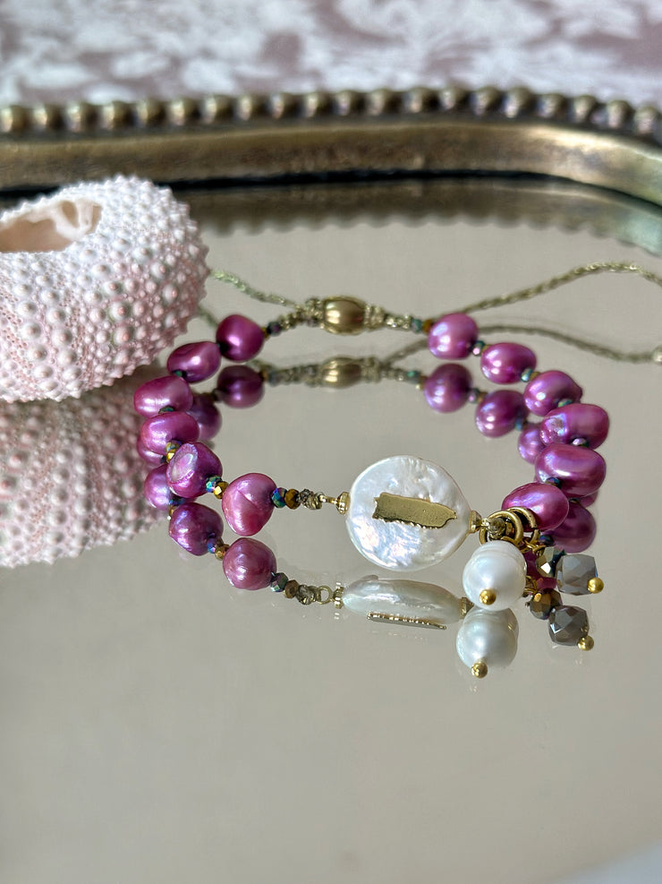 Pulsera Perla del Caribe Magenta