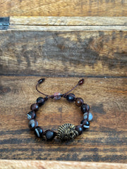 Matte Agate Antique Brass Skull Adjustable Bracelet