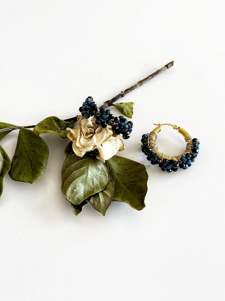 Wire Wrapped Midnight Flower Medium Hoops]