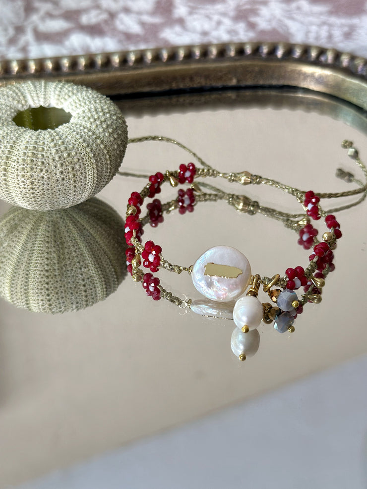 Pulsera Perla del Caribe Flor Roja