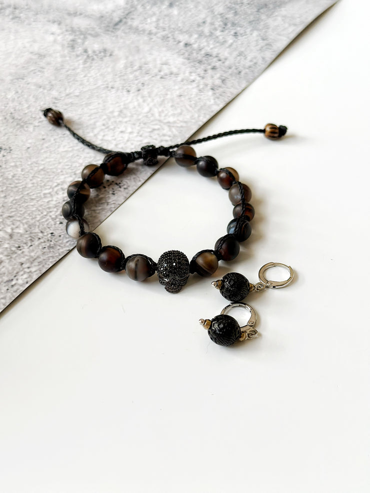 Skull Matte Agate Adjustable Bracelet