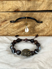 Matte Agate Antique Brass Skull Adjustable Bracelet