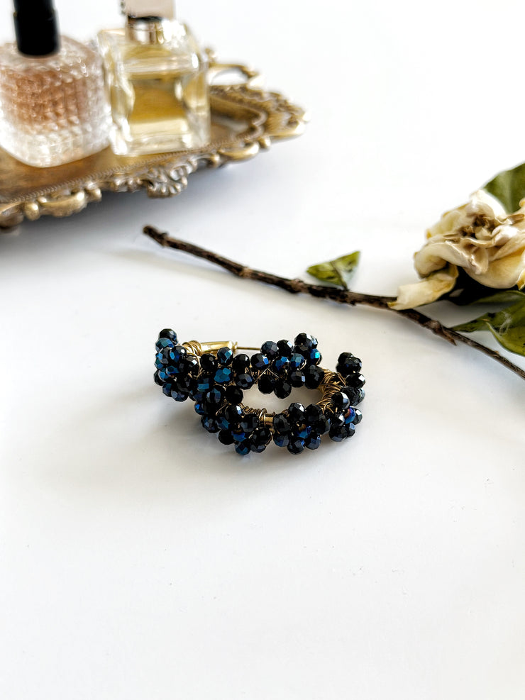 Wire Wrapped Midnight Flower Medium Hoops]