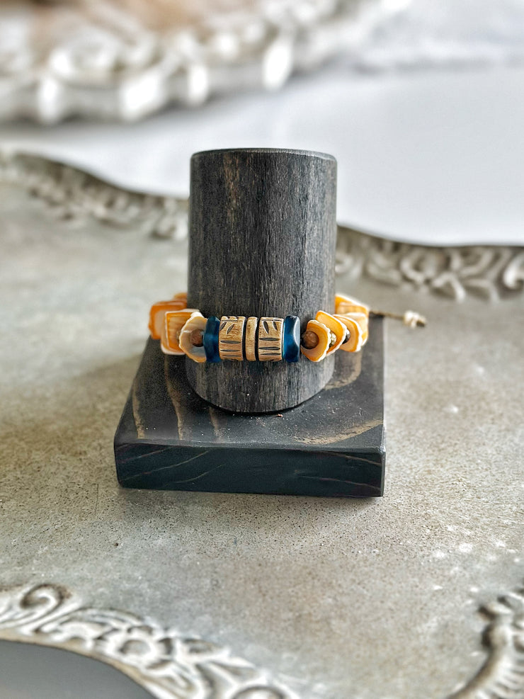 Horn and Sea Glass Bracelet