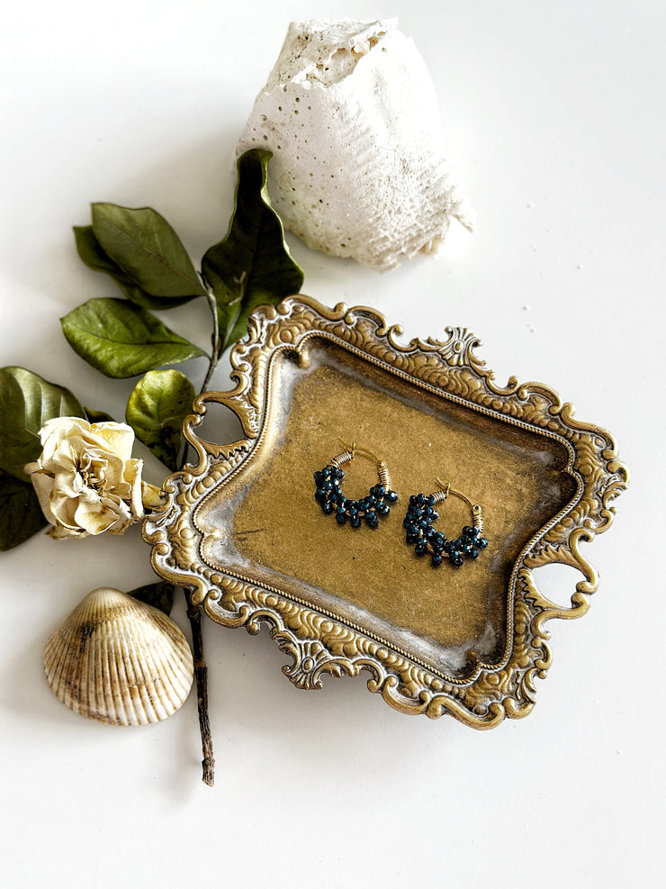 Midnight Blue Wire Wrapped Small Hoops