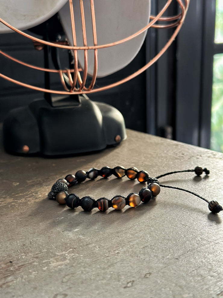 Skull Matte Agate Adjustable Bracelet