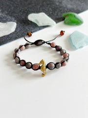 Gold Seahorse Crackled Agate Adjustable Bracelet