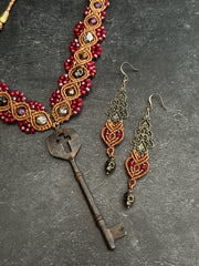 Antique Bronze Macrame Key Set with Pyrite