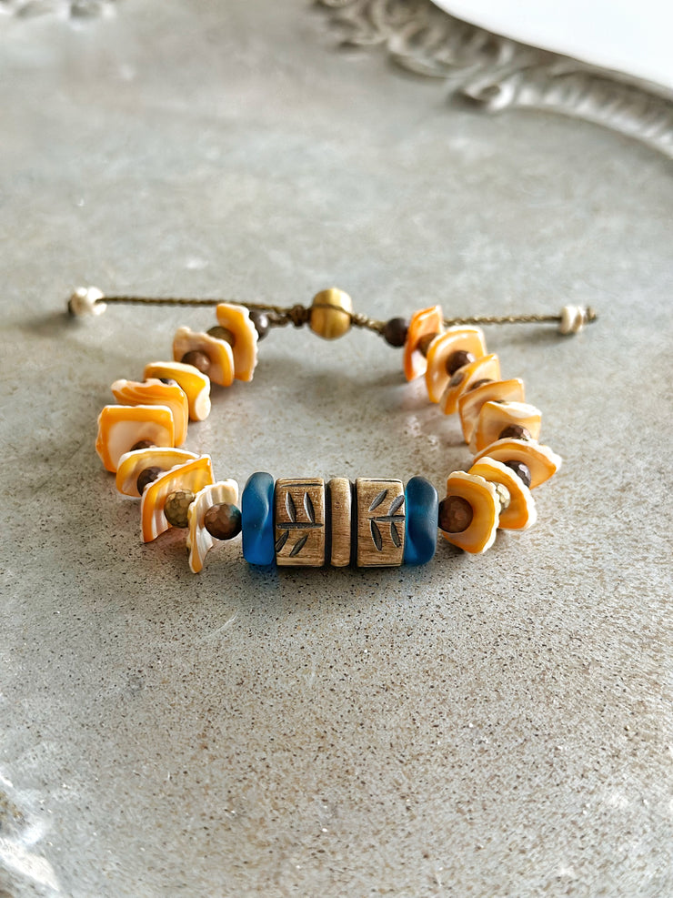 Horn and Sea Glass Bracelet