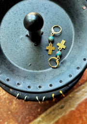 Gold and Patina Cross Earrings