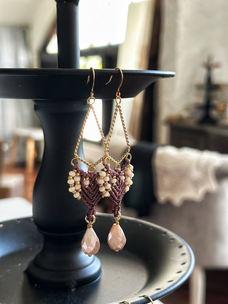 Beaded Macrame Czech Glass Earrings