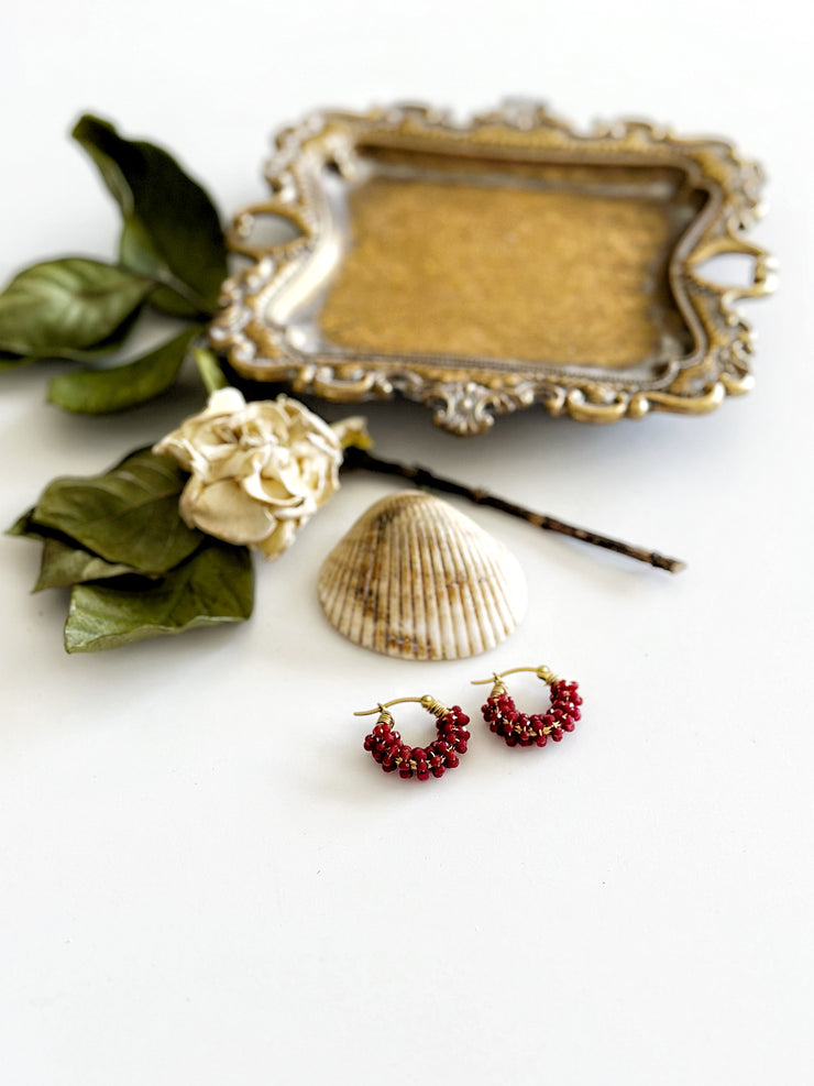 Ruby Wire Wrapped Mini Hoops