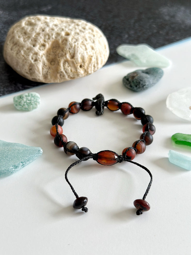 Black Seahorse Matte Agate Adjustable Bracelet