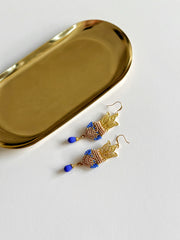 Beaded Macrame Czech Glass Tear Drop Earrings