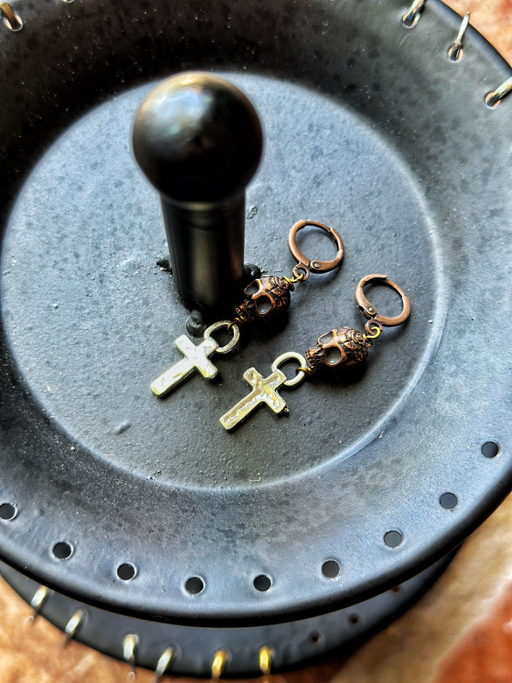 Skull and Cross Earrings Copper