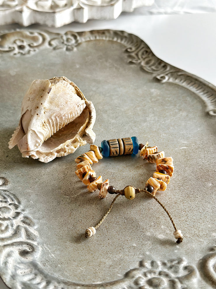 Horn and Sea Glass Bracelet