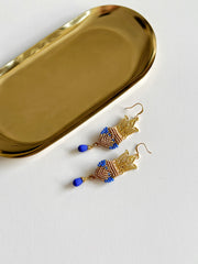 Beaded Macrame Czech Glass Tear Drop Earrings